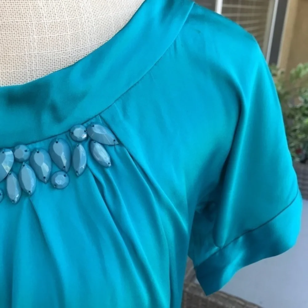 Rebecca Taylor Silk Embellished Turquoise blouse Size 2